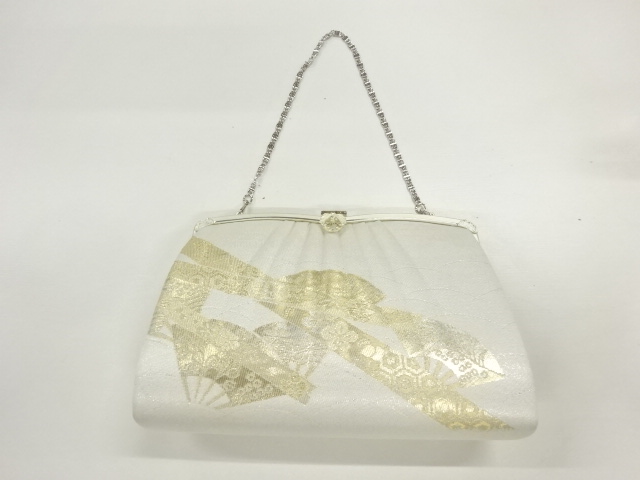 リサイクル　扇に草花模様織出し和装バッグ